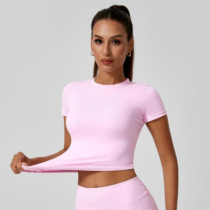 5-Piece Solid Sports Tee Set Round Neck Slim Stretchy