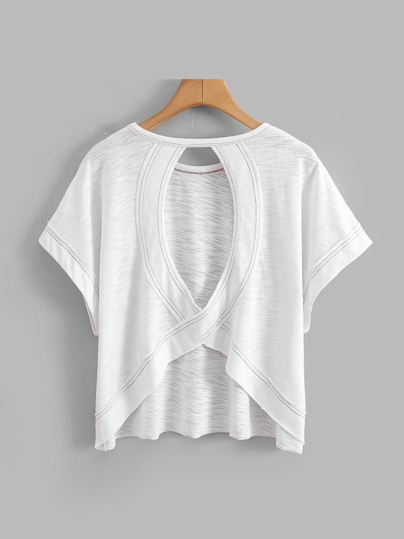 Women's Plain Cut Out Asymmetrical Hem Batwing Sleeve Tee