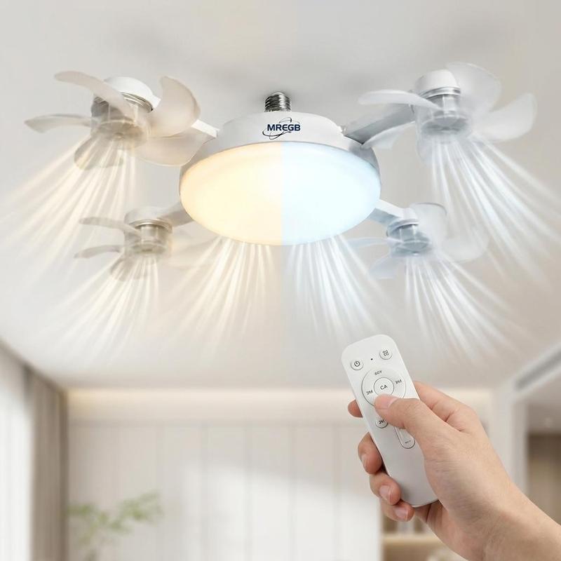 New E27 Socket Ceiling Fan Light - 2-in-1 Silent LED Fan