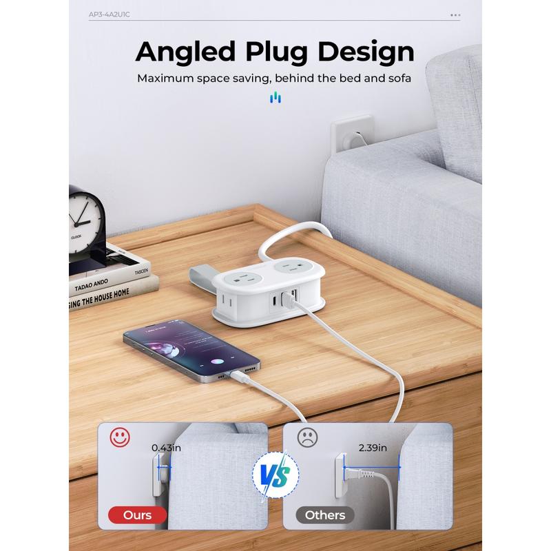 Travel Power Strip, ORICO 4 Outlets 3 USB Ports