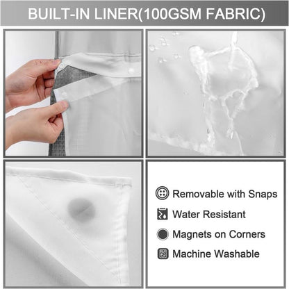 Grey No Hook Shower Curtain with Snap in Liner