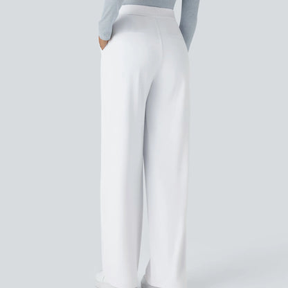 Flex High Waisted Plicated Side Pocket Straight Leg Work Pants