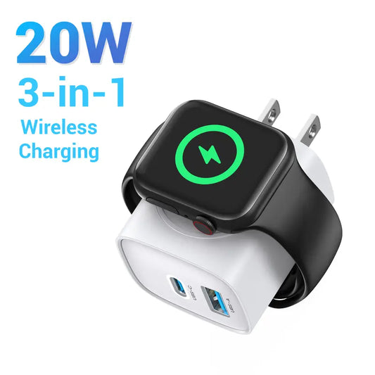 TOPADRE 3-in-1 Magnetic Wireless Cordless PD USB-C Wall Charger Block