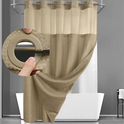 Grey No Hook Shower Curtain with Snap in Liner