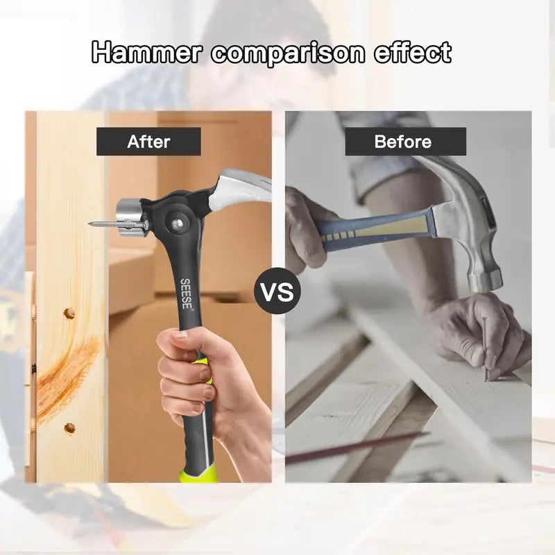 SEESE 16oz Claw Hammer with Magnetic Nail Starter,Indexing Rip Claw,Forged Steel Head,Shock-Absorbing TPR Grip