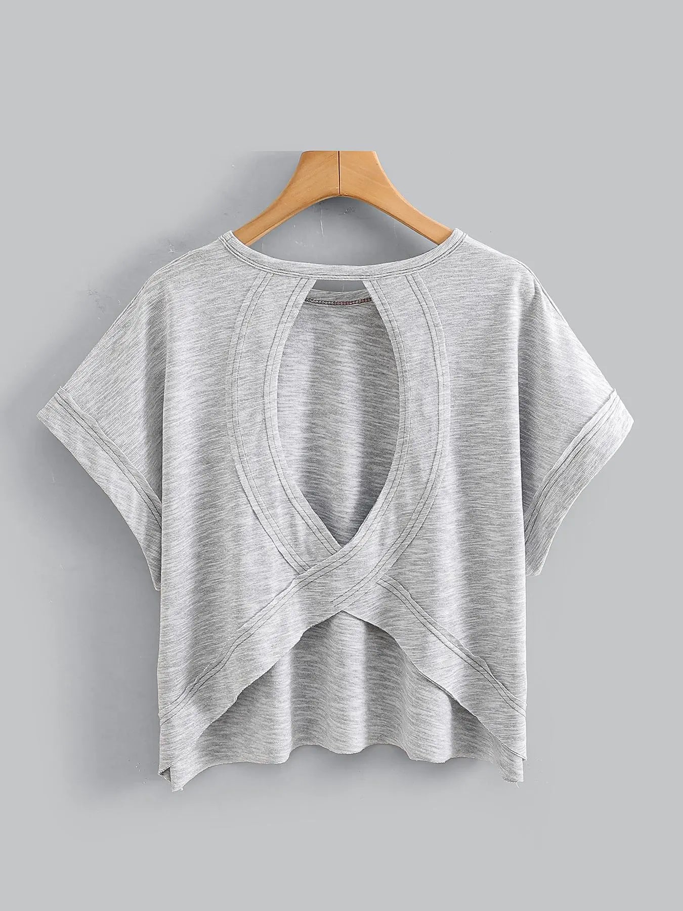 Women's Plain Cut Out Asymmetrical Hem Batwing Sleeve Tee