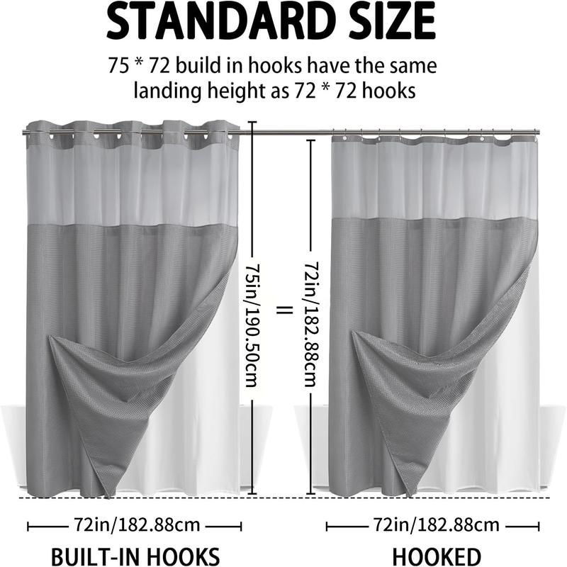 Grey No Hook Shower Curtain with Snap in Liner