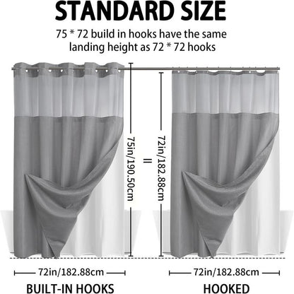 Grey No Hook Shower Curtain with Snap in Liner