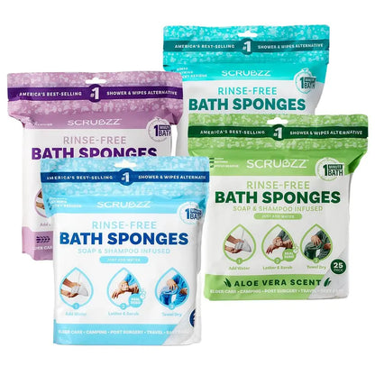 Scrubzz Rinse-Free Bathing Wipes - Soap & Shampoo Infused