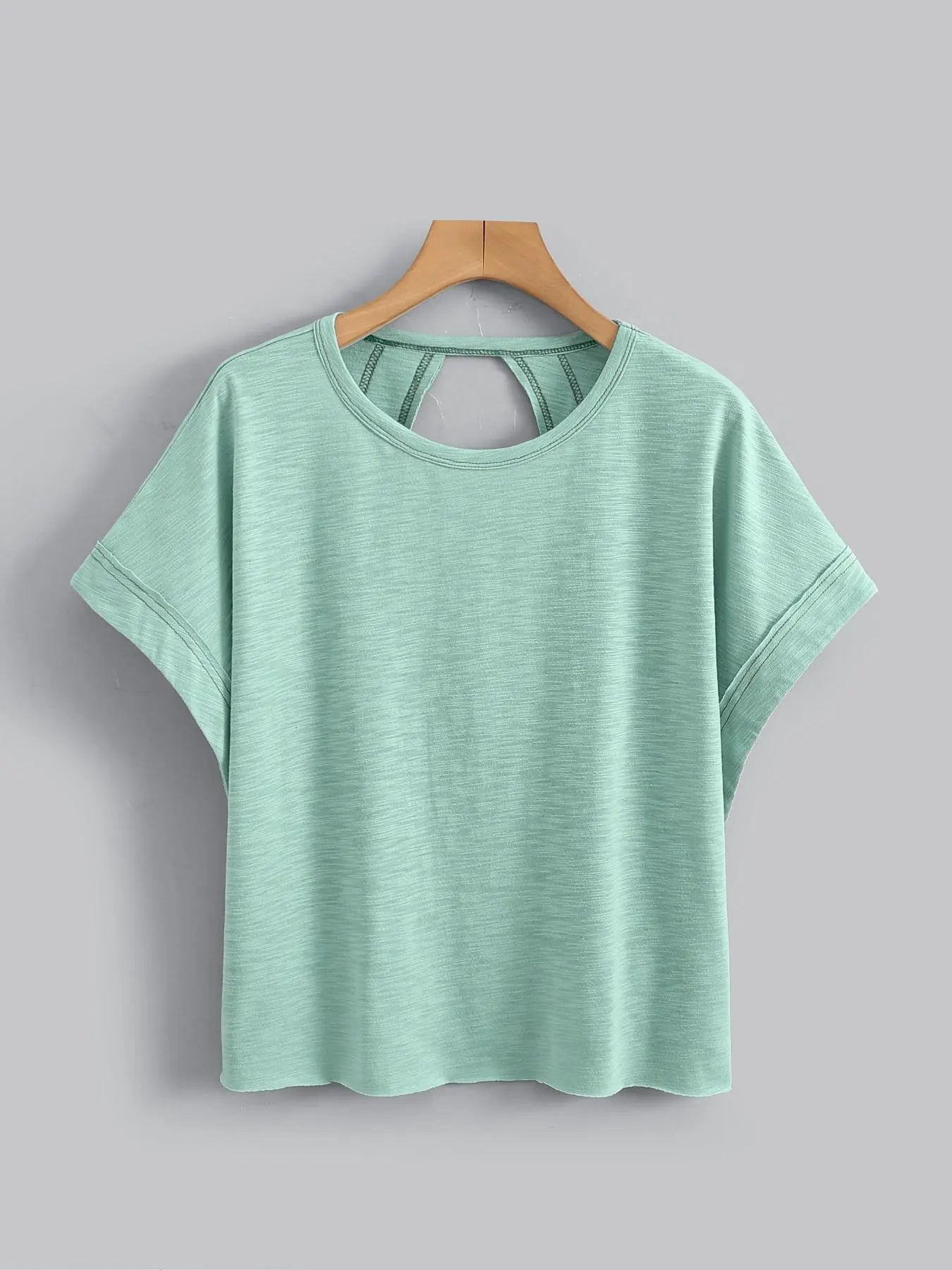 Women's Plain Cut Out Asymmetrical Hem Batwing Sleeve Tee