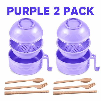 (2 Pack) Microwave Ramen Bowl Set with Handle, Spoon, Fork, Chopsticks