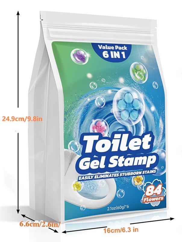(84 Flowers) Toilet Gel Stamp - (6 in 1) Air Freshener, Effective Deodorizer, Long Lasting Fragrance for Bathroom