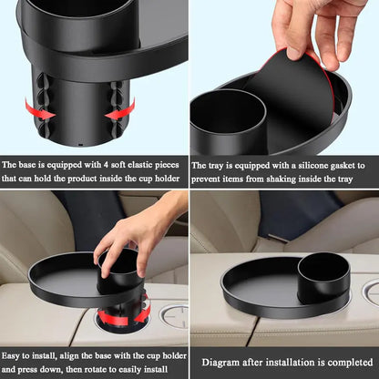 Car Seat Snack Tray and Organizer, 360° Rotatable Cup Holder Drinks Travel Tray for Car Seats and Boosters