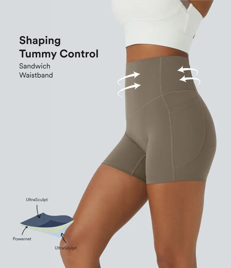 UltraSculpt High Waisted Tummy Control Pocket Shaping Training Biker Shorts 3"/5"/7"/9“