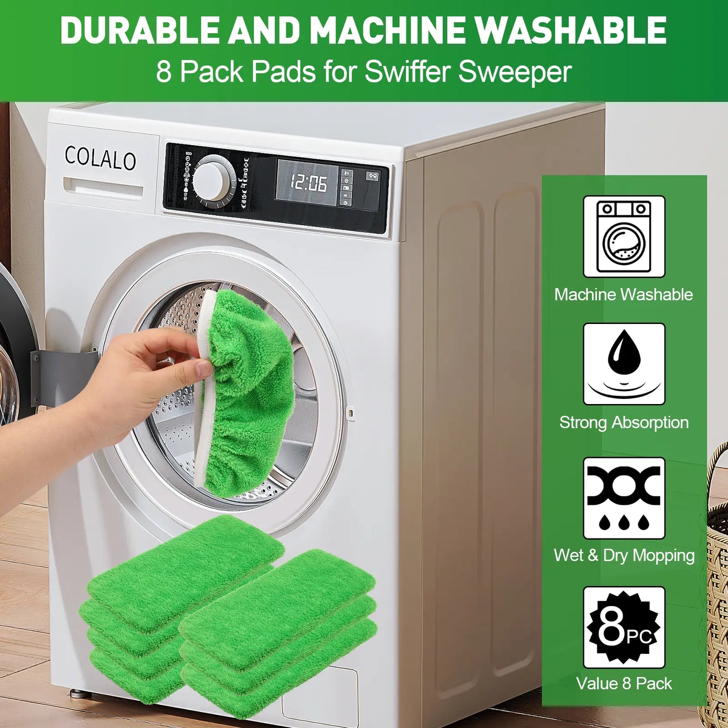 4Pcs Microfiber Mop Pads Compatible with Swiffer Sweeper Mop Wet