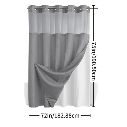 Grey No Hook Shower Curtain with Snap in Liner