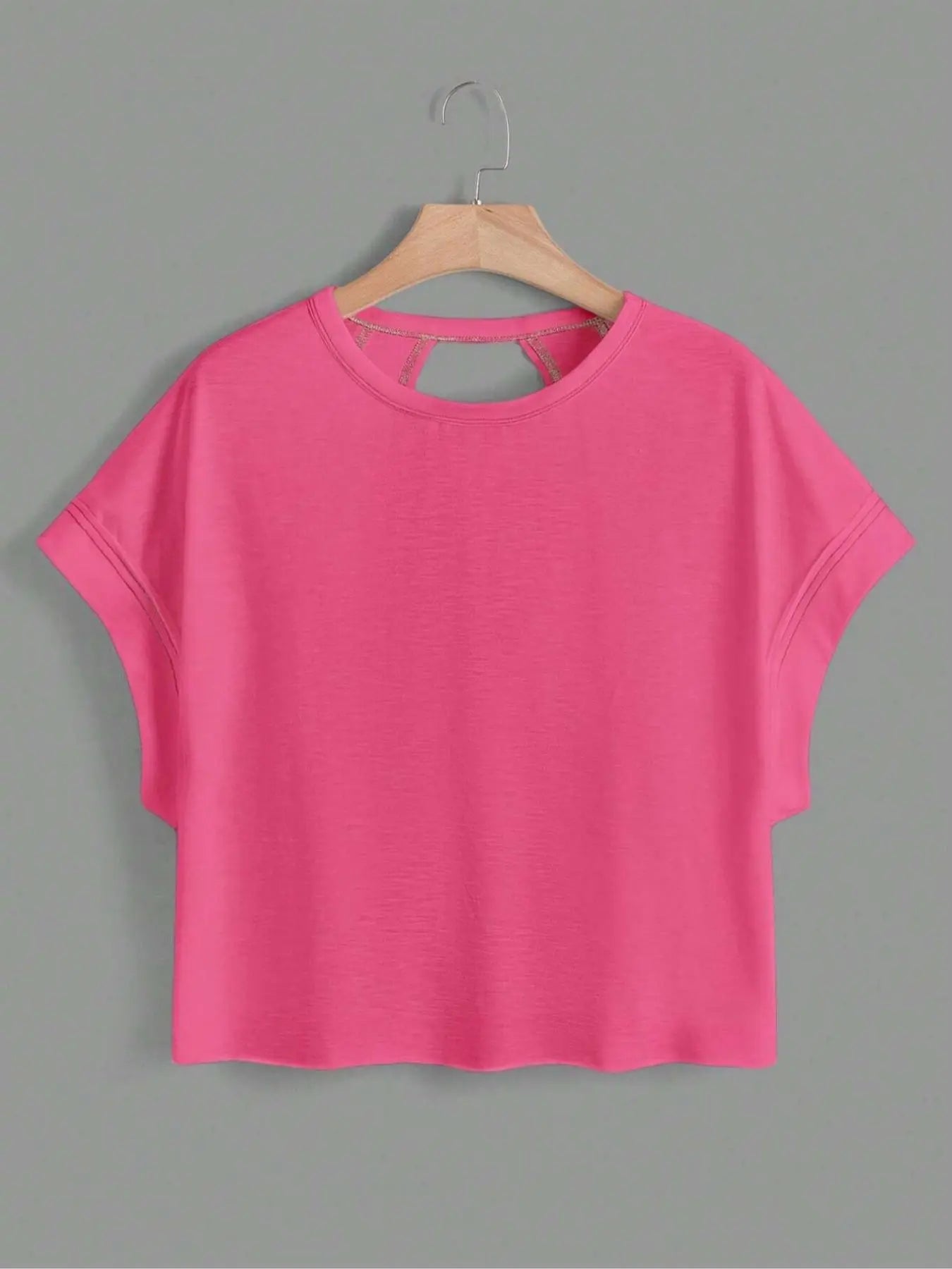 Women's Plain Cut Out Asymmetrical Hem Batwing Sleeve Tee