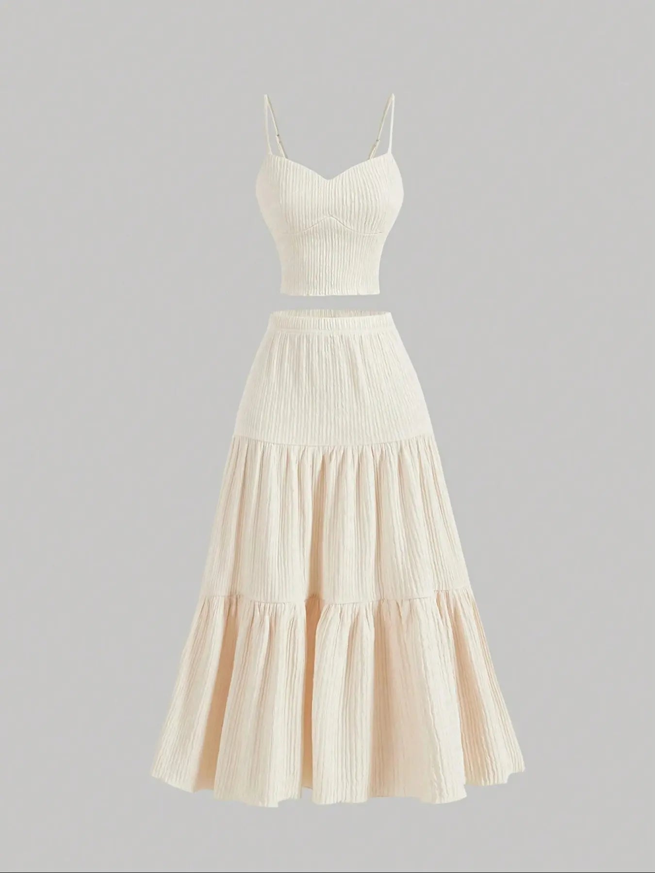 Solid Woven Crop Cami Top & A-line Skirt Two-piece Set