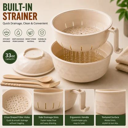 (2 Pack) Microwave Ramen Bowl Set with Handle, Spoon, Fork, Chopsticks