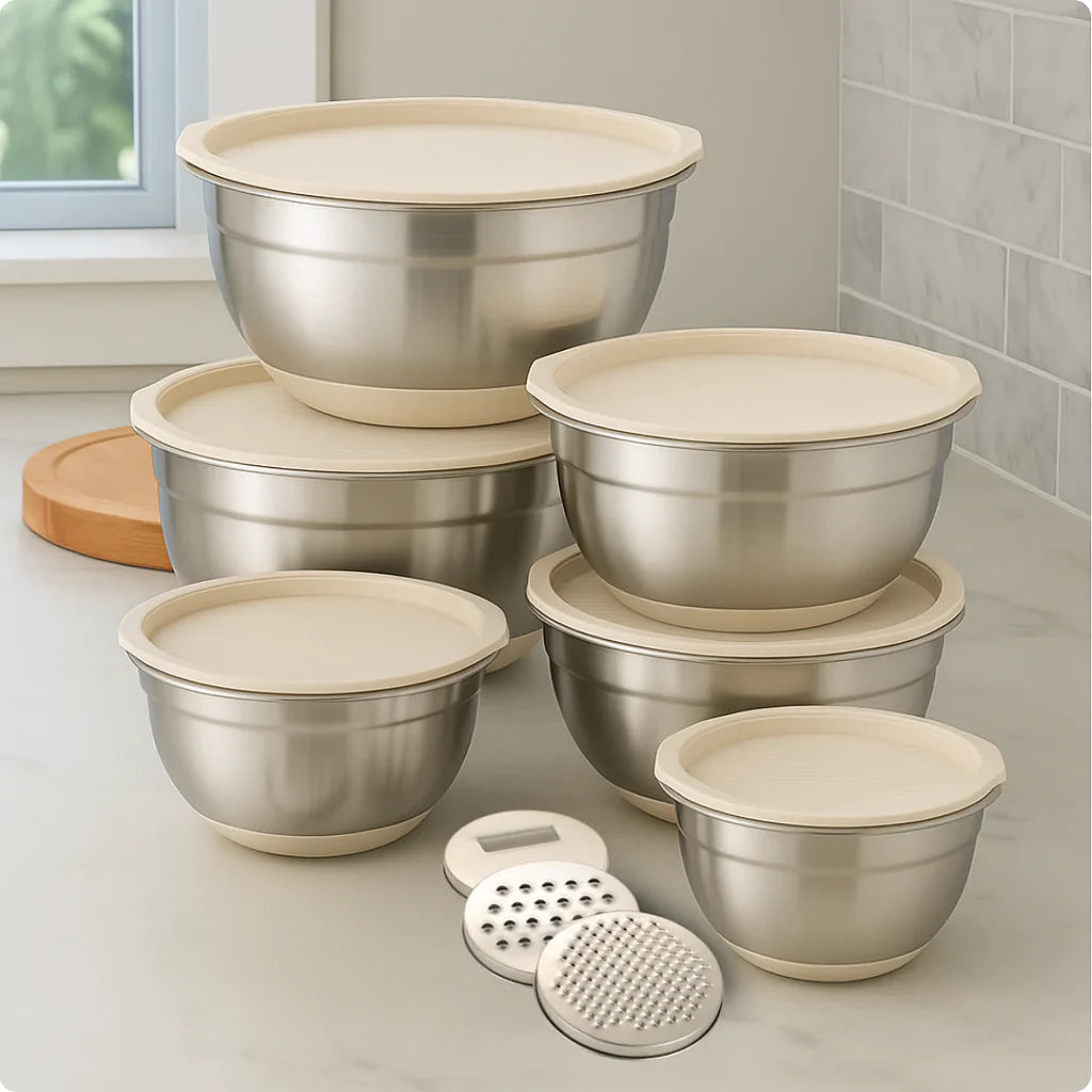 6 Piece Stainless Steel Mixing Bowl with Lids Set