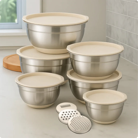 6 Piece Stainless Steel Mixing Bowl with Lids Set