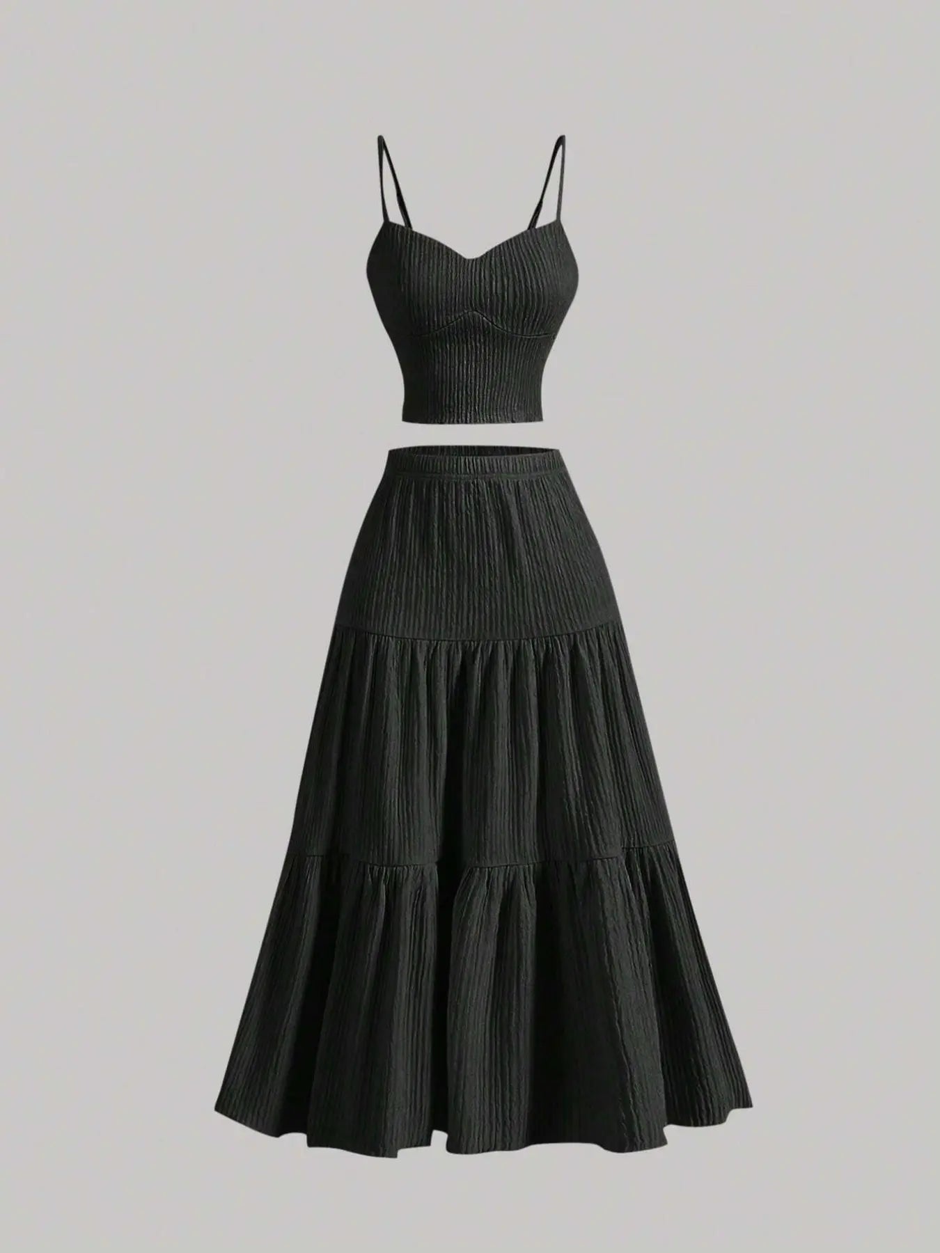Solid Woven Crop Cami Top & A-line Skirt Two-piece Set