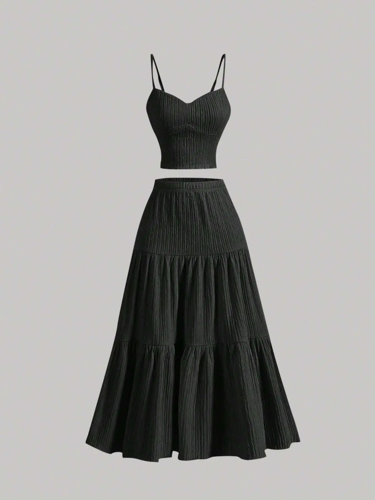 Solid Woven Crop Cami Top & A-line Skirt Two-piece Set