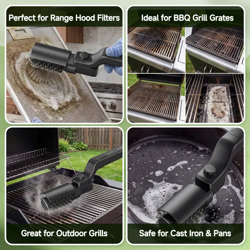 Drayvorx 2-in-1 Cordless Electric Grill Brush & Spin Scrubber - Barbecue Utensils with Stainless Steel Wire