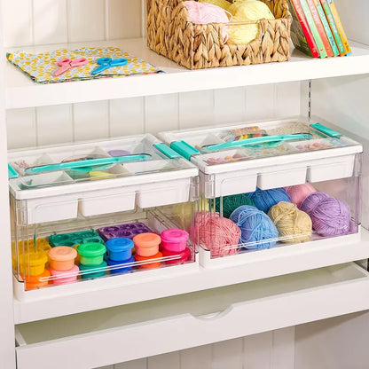Vtopmart 24QT Clear Craft Storage Bin with Removable Trays&Adjustable Dividers