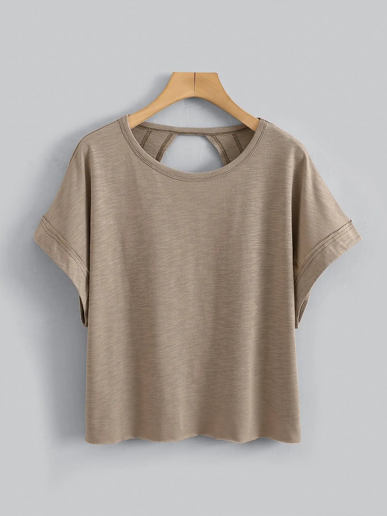Women's Plain Cut Out Asymmetrical Hem Batwing Sleeve Tee