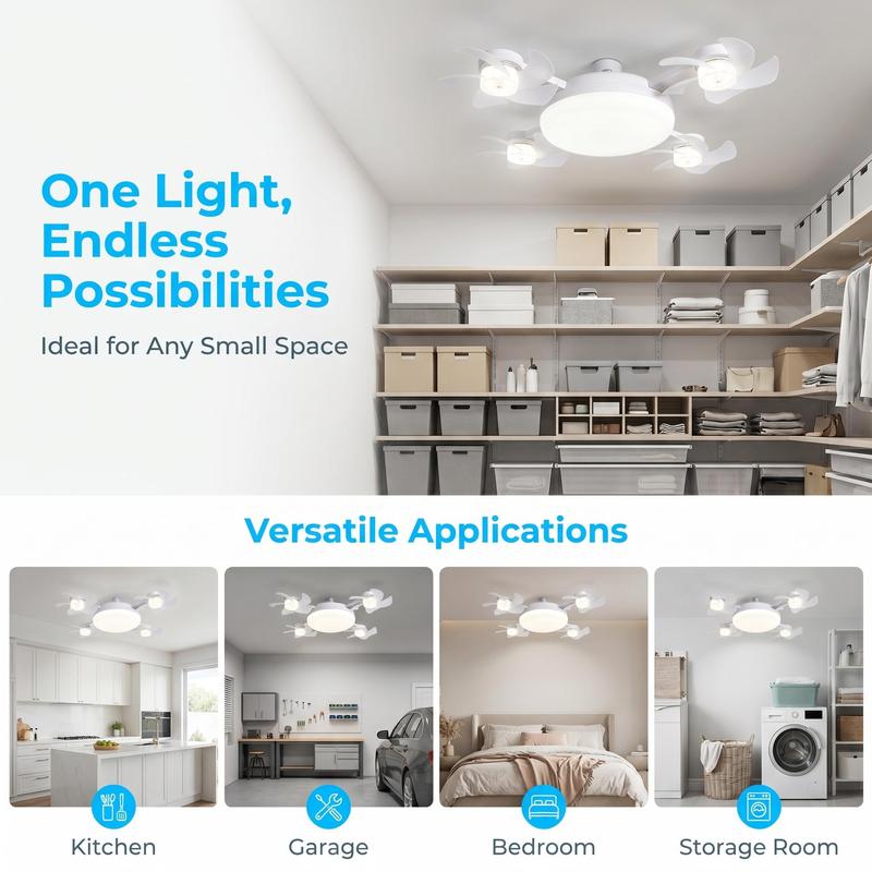 New E27 Socket Ceiling Fan Light - 2-in-1 Silent LED Fan