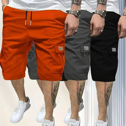 3 Piece Men's Shorts Set Brown Black & Green Slanted Pockets