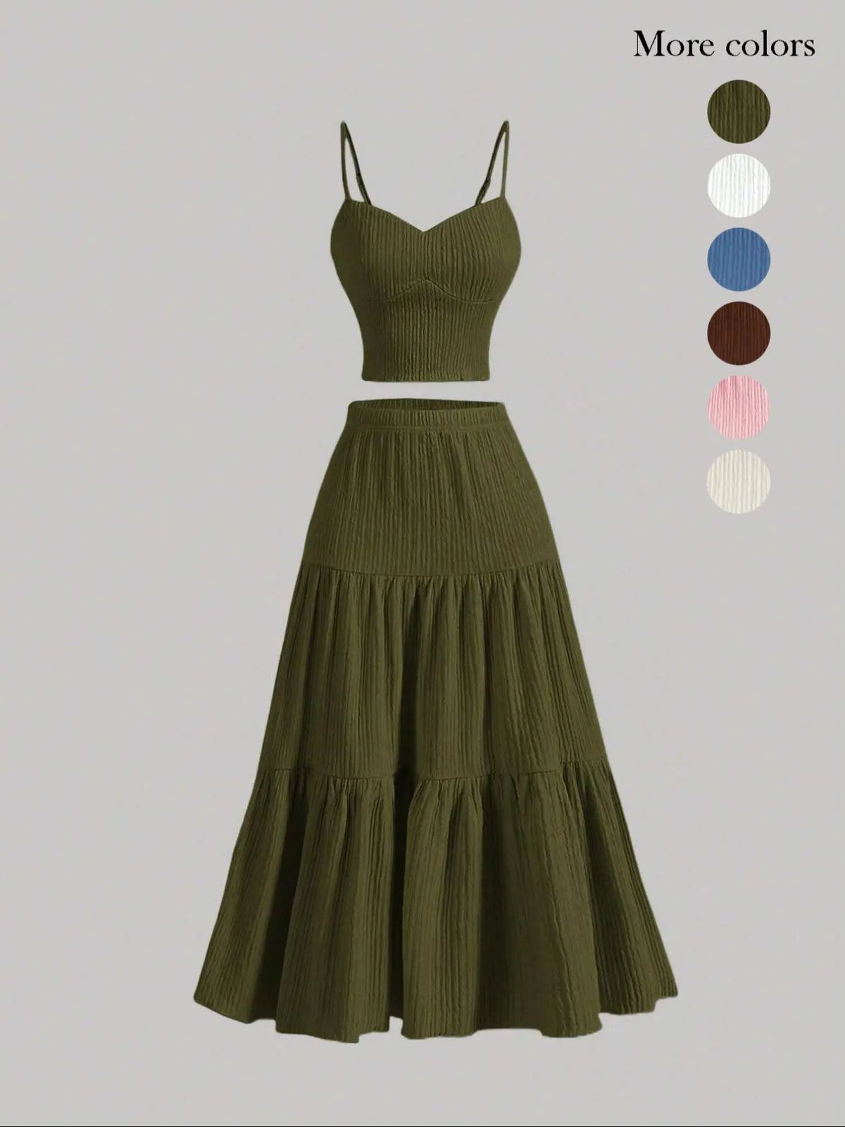 Solid Woven Crop Cami Top & A-line Skirt Two-piece Set