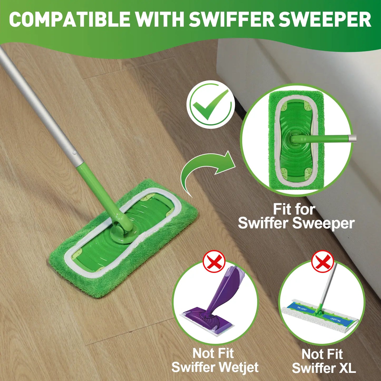 4Pcs Microfiber Mop Pads Compatible with Swiffer Sweeper Mop Wet