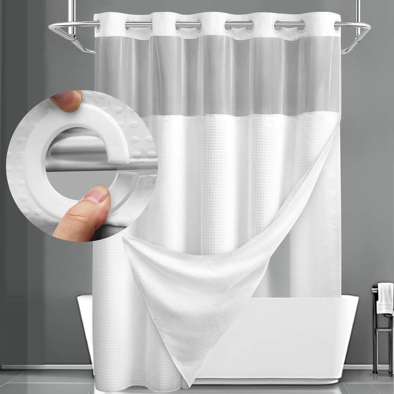 Grey No Hook Shower Curtain with Snap in Liner
