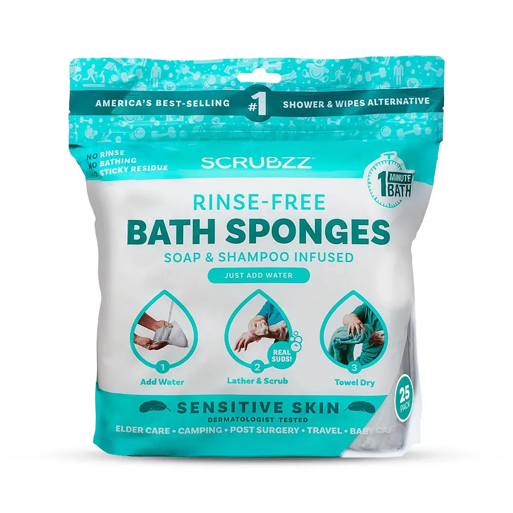 Scrubzz Rinse-Free Bathing Wipes - Soap & Shampoo Infused