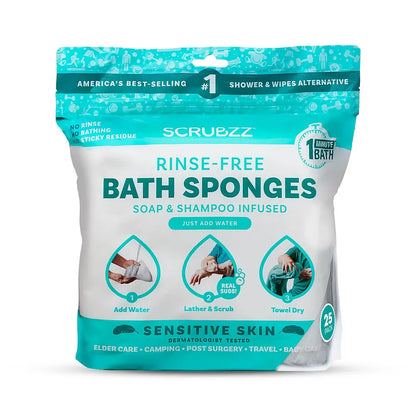 Scrubzz Rinse-Free Bathing Wipes - Soap & Shampoo Infused