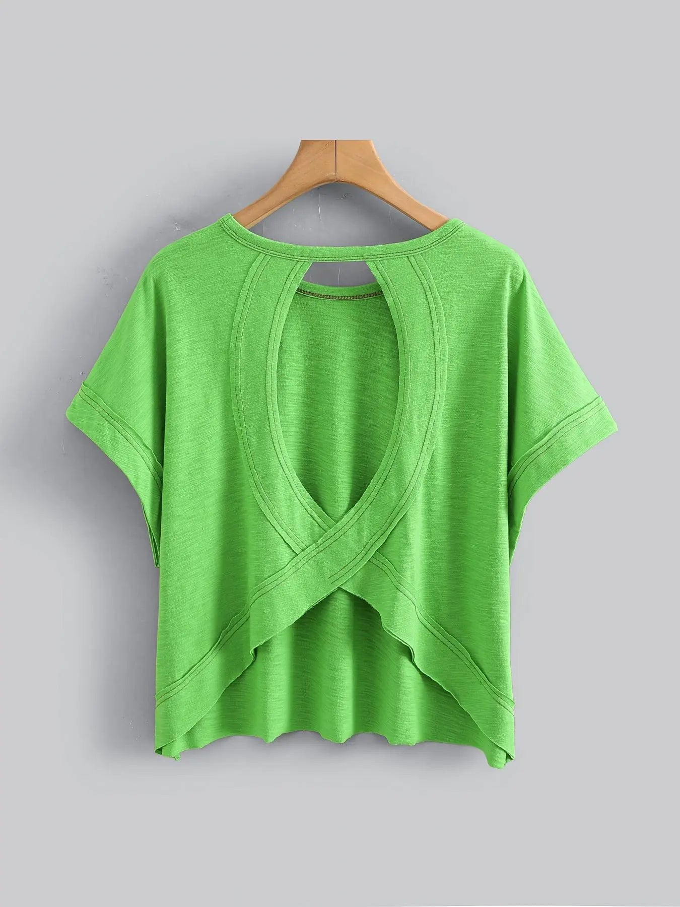 Women's Plain Cut Out Asymmetrical Hem Batwing Sleeve Tee