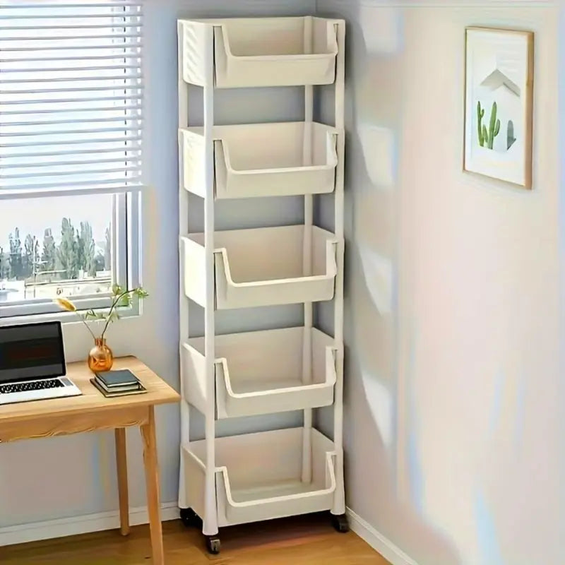 Multifunctional Multi-Layer Plastic Storage Cartwith Wheels, Layered Shelf Organizer