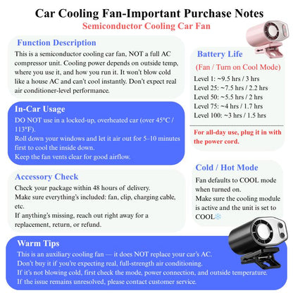 Semiconductor Cooling Car Clip-On Fan