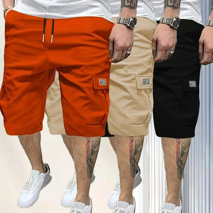 3 Piece Men's Shorts Set Brown Black & Green Slanted Pockets