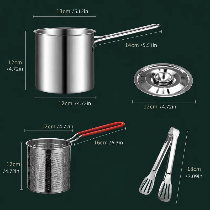 Stainless Steel Deep Fryer Set - 5.12*4.72in 1-Person Mini Pot with Fry Pot