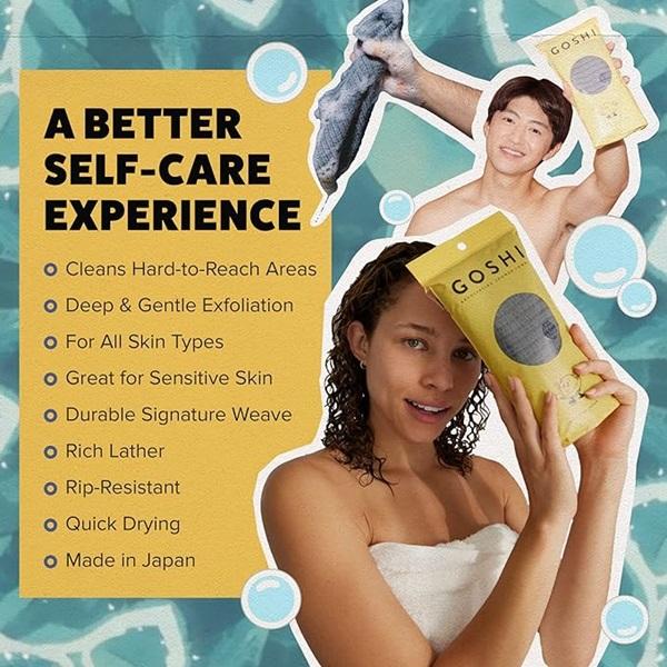 GOSHI Exfoliating Shower Bath Towel - Rip-Resistant (2 Pack)
