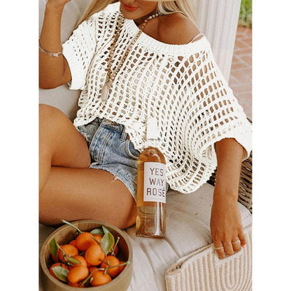 Womens Summer Scoop Neck Short Sleeve Sweater
