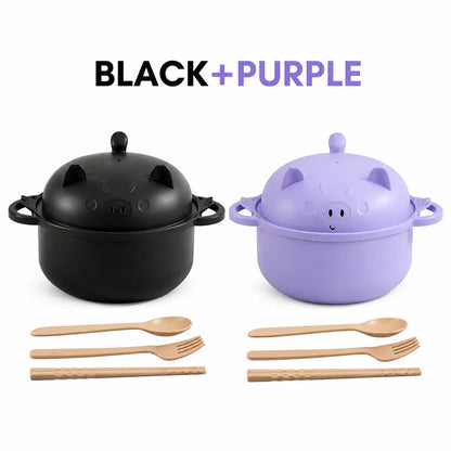 (2 Pack) Microwave Ramen Bowl Set with Handle, Spoon, Fork, Chopsticks