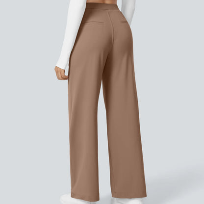 Flex High Waisted Plicated Side Pocket Straight Leg Work Pants