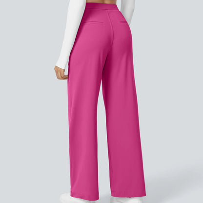 Flex High Waisted Plicated Side Pocket Straight Leg Work Pants