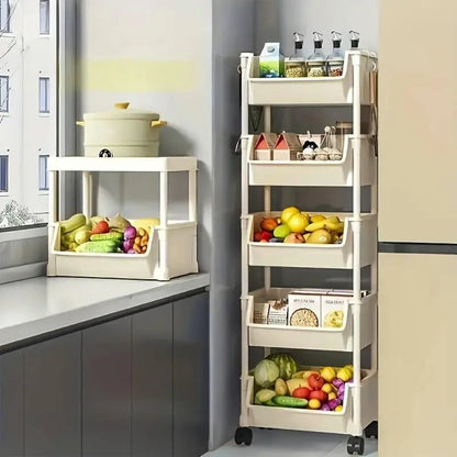 Multifunctional Multi-Layer Plastic Storage Cartwith Wheels, Layered Shelf Organizer