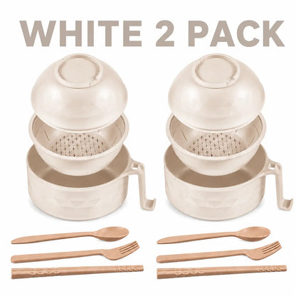 (2 Pack) Microwave Ramen Bowl Set with Handle, Spoon, Fork, Chopsticks