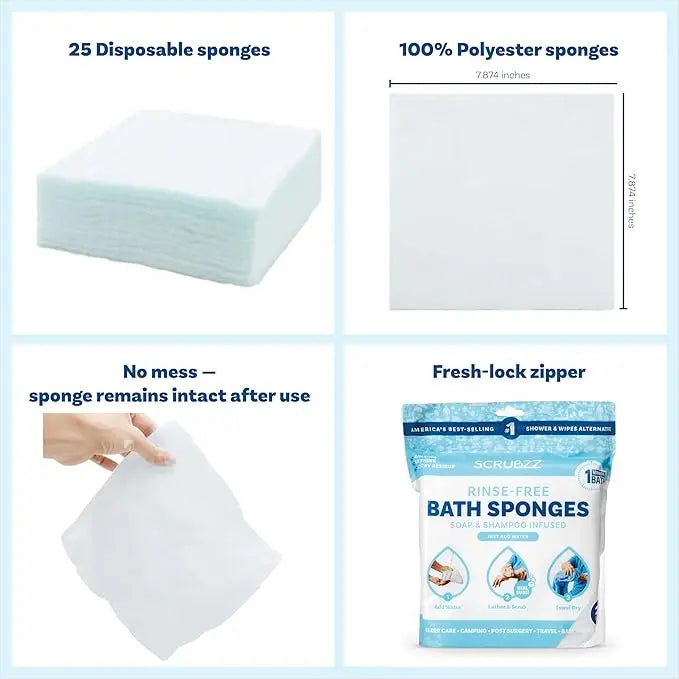 Scrubzz Rinse-Free Bathing Wipes - Soap & Shampoo Infused